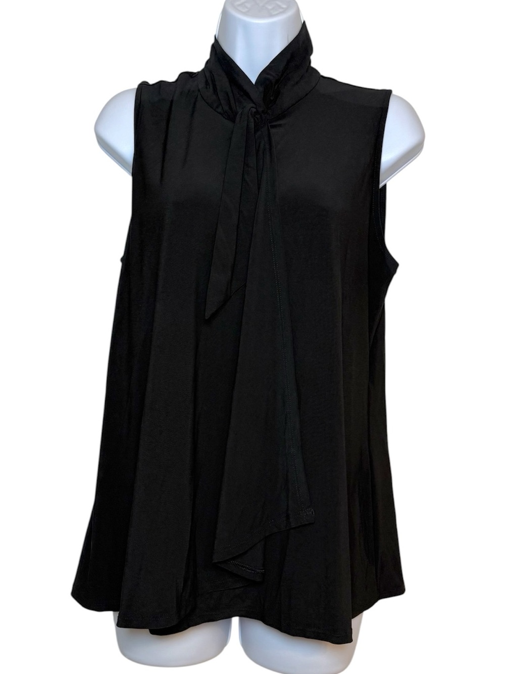 White House Black Market Sleeveless Tie Neck Blouse Black Mock Neck Top